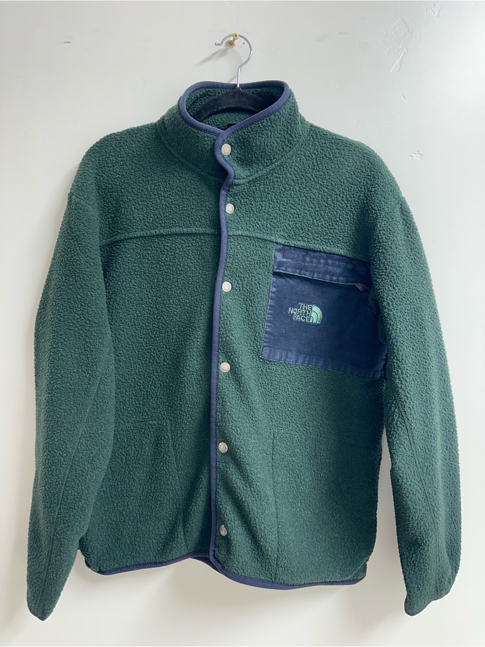 The North Face Dark Green Fleece Jacket with Navy Chest Pocket